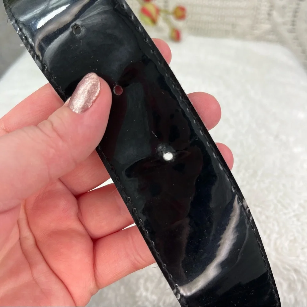 Black Patent Faux Vegan‎ Leather Square Buckle Belt